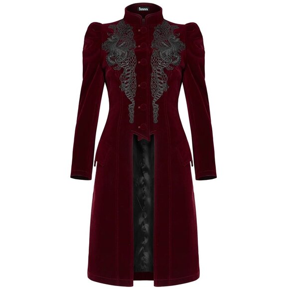 DARKROCK Jackets & Blazers - Women's coat Jacket Vespertine Mid Length Coat Red/Maroon Velvet Coat USA